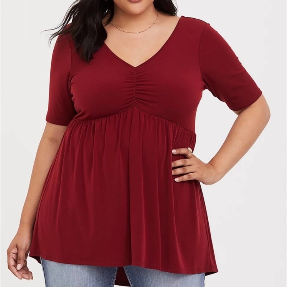 SOLD Torrid Plus Size Dark Red V Neck Babydoll Blouse